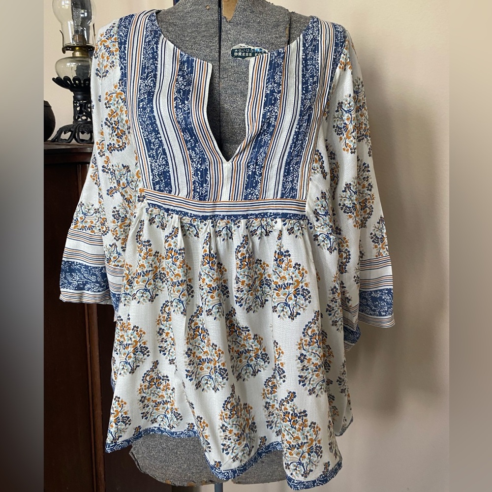New Lucky Brand Floral Flowy Linen Top Blouse Shirt